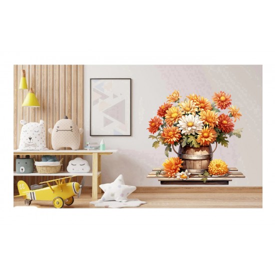 Sticker decorativ, Flori Crizanteme, Portocaliu, 62 cm, 1363STK-8 Sticker decorativ, Flori Crizanteme, Portocaliu, 62 cm, 1363STK-8