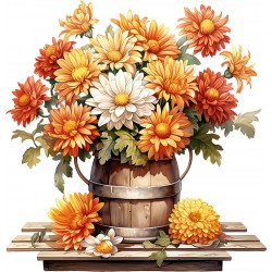 Sticker decorativ, Flori Crizanteme, Portocaliu, 62 cm, 1363STK-8