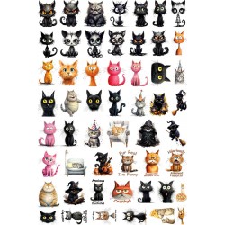 Sticker decorativ, Colaj cu Pisicute, 53 stickere, Negru, 1366STK-13