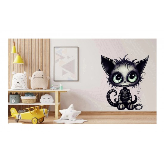 Sticker decorativ, Pisica, Negru, 1366STK-9