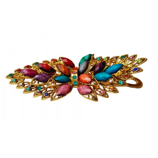 Clama de par coada de paun, Vintage, 11 cm, Multicolor, 63BJ