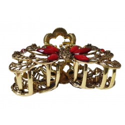 Clama de par in forma de Paun, Vintage, 7 cm, Rosu, 84BJ