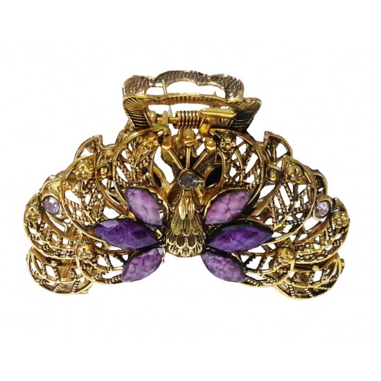 Clama de par in forma de Paun, Vintage, 7 cm, Mov, 89BJ