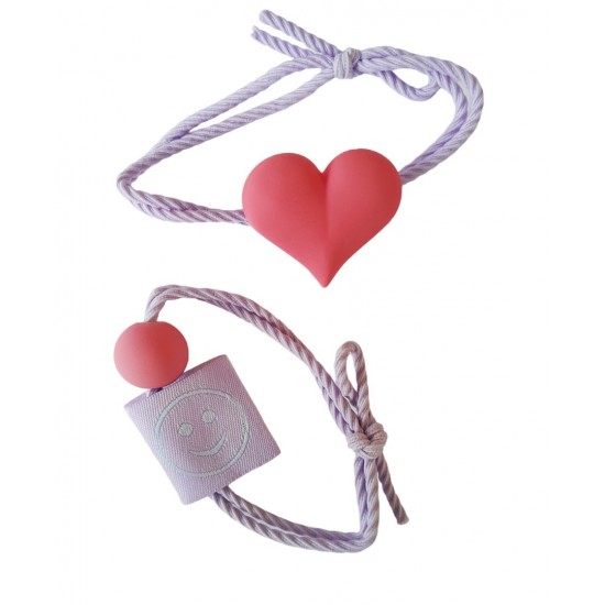 Set 2 elastice de par in forma de inima, 8 cm, Rosu, 29BJ