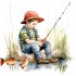 Sticker decorativ, Baiat la Pescuit, Multicolor, 61 cm, 1289STK-2