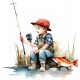 Sticker decorativ, Baiat la Pescuit, Multicolor, 62 cm, 1289STK