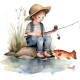 Sticker decorativ, Baiat la Pescuit, Multicolor, 67 cm, 1289STK-3