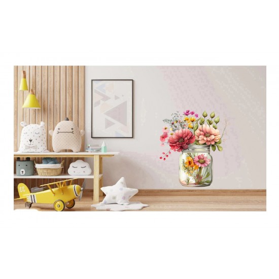 Sticker decorativ, Borcan cu Flori, Multicolor, 66 cm, 1265STK-3 Sticker decorativ, Borcan cu Flori, Multicolor, 66 cm, 1265STK-3