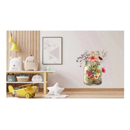 Sticker decorativ, Borcan cu Flori, Multicolor, 70 cm, 1265STK-1 Sticker decorativ, Borcan cu Flori, Multicolor, 70 cm, 1265STK-1