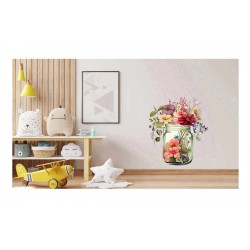 Sticker decorativ, Borcan cu Flori, Multicolor, 72 cm, 1265STK
