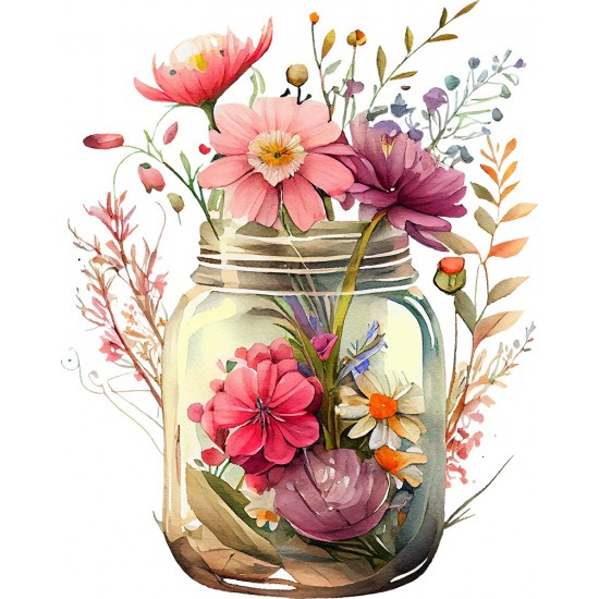 Sticker decorativ, Borcan cu Flori, Multicolor, 75 cm, 1265STK-6