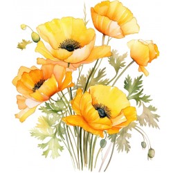 Sticker decorativ, Buchet de Flori Maci, Galben, 69 cm, 1350STK-6