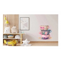 Sticker decorativ, Cesti Cafea, Roz, 68 cm, 1235STK