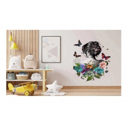 Sticker decorativ, Fata, Fluturi si Flori, Gri, 70 cm, 1208STK