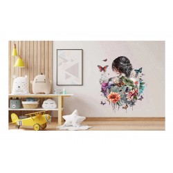 Sticker decorativ, Fata, Fluturi si Flori, Multicolor, 70 cm, 1208STK-3