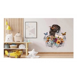 Sticker decorativ, Fata, Fluturi si Flori, Multicolor, 70 cm, 1208STK-4