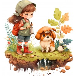 Sticker decorativ, Fetita si Catelul, Multicolor, 64 cm, 1294STK