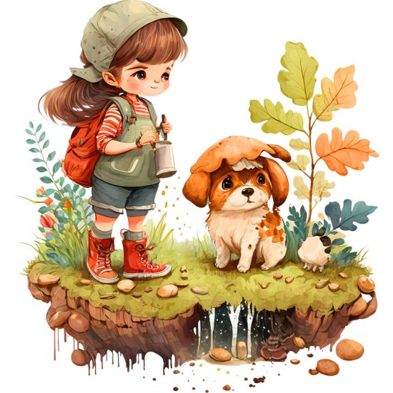 Sticker decorativ, Fetita si Catelul, Multicolor, 64 cm, 1294STK