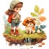 Sticker decorativ, Fetita si Catelul, Multicolor, 64 cm, 1294STK
