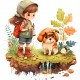 Sticker decorativ, Fetita si Catelul, Multicolor, 64 cm, 1294STK