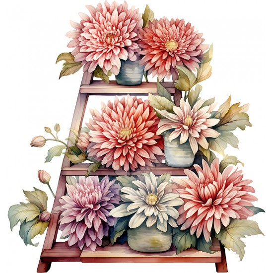 Sticker decorativ, Flori Crizanteme, Roz, 63 cm, 1363STK-3