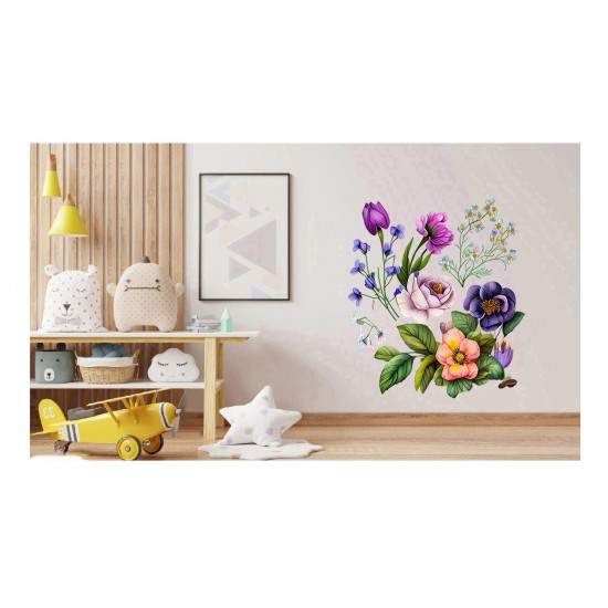 Sticker decorativ, Flori, Multicolor, 63 cm, 1216STK-4