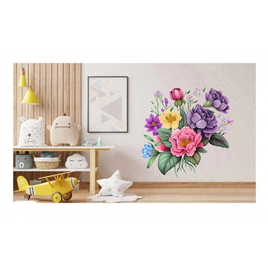 Sticker decorativ, Flori, Multicolor, 64 cm, 1216STK-7