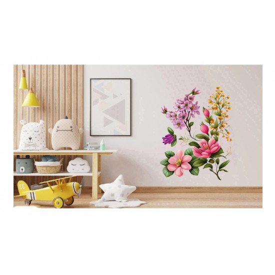 Sticker decorativ, Flori, Multicolor, 80 cm, 1216STK-5