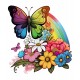 Sticker decorativ, Fluture, Curcubeu si Flori, Multicolor, 68 cm, 1210STK-2