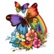 Sticker decorativ, Fluture, Curcubeu si Flori, Multicolor, 68 cm, 1210STK