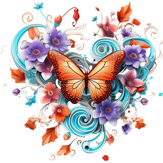 Sticker decorativ Fluture, Portocaliu, 61 cm, 1316STK