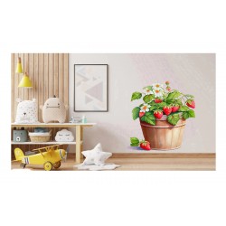 Sticker decorativ, Ghiveci cu Capsuni, Rosu, 72 cm, 1261STK-9