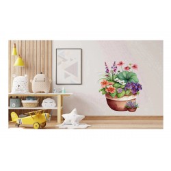 Sticker decorativ, Ghiveci cu Flori, Multicolor, 74 cm, 1261STK-8