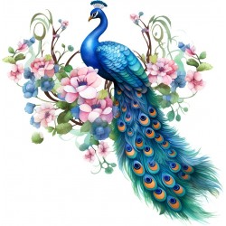 Sticker decorativ, Paun, Albastru, 61 cm, 1345STK-3