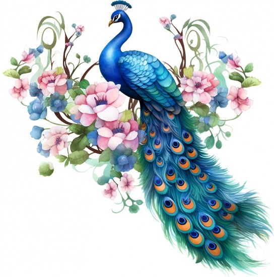 Sticker decorativ, Paun, Albastru, 61 cm, 1345STK-3 Sticker decorativ, Paun, Albastru, 61 cm, 1345STK-3