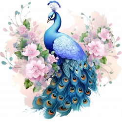 Sticker decorativ, Paun, Roz, 60 cm, 1345STK-1