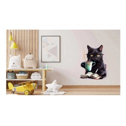 Sticker decorativ, Pisica, Negru, 78 cm, 1258STK