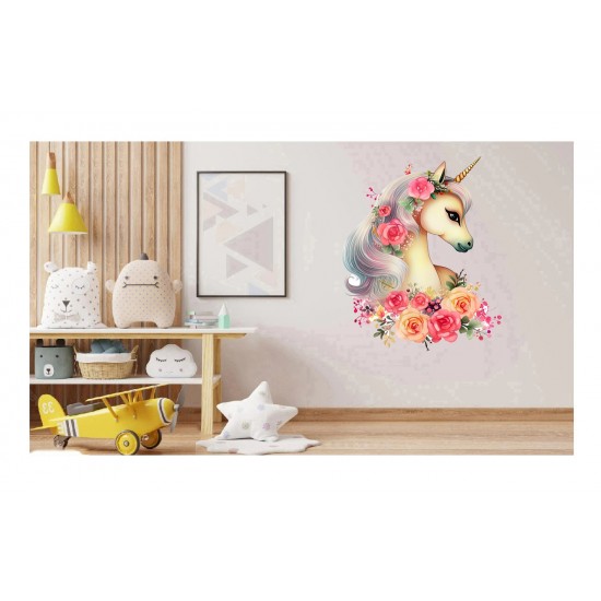 Sticker decorativ, Unicorn, Portocaliu, 77 cm, 1287STK-1
