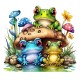Sticker decorativ cu Broscute, Multicolor, 60 cm, 1200STK